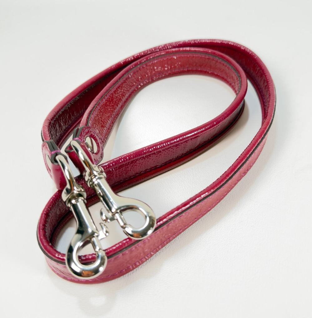 Magenta Dark Pink Patent Leather Handbag Shoulder Crossbody Strap Silver 43"